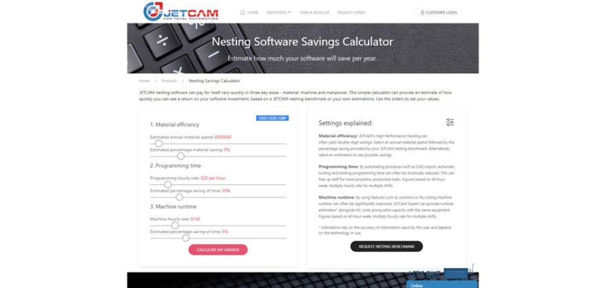 JETCAM launches free nesting software savings calculator