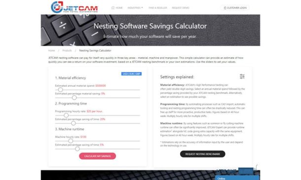 JETCAM launches free nesting software savings calculator